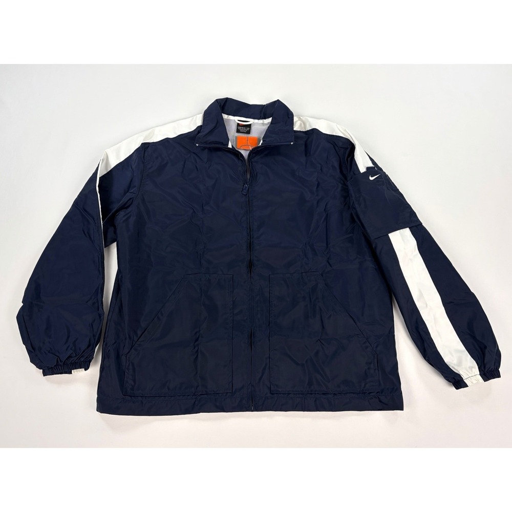 Nike Windbreaker Jacket Youth M 8-10 Blue White Full Zip Arm Pocket Vintage New